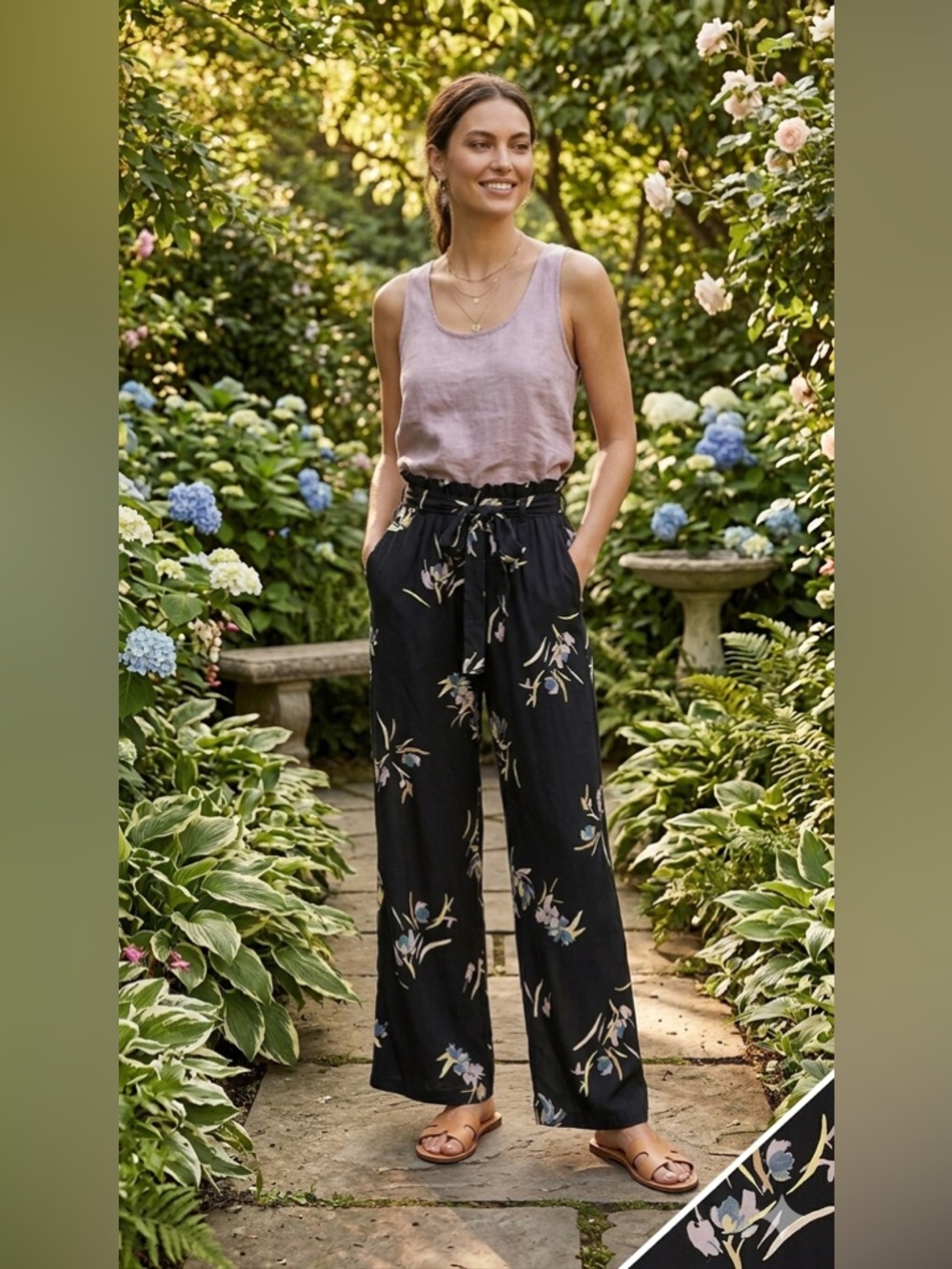 Black floral wide leg palazzo pants